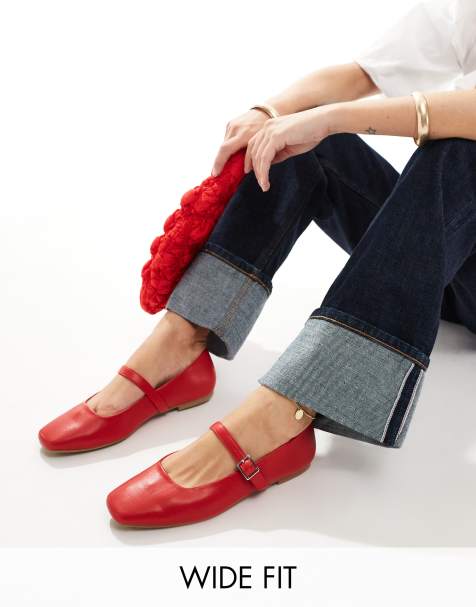 ASOS DESIGN Wide Fit Lottie Mary Jane ballet flats in red - view 1