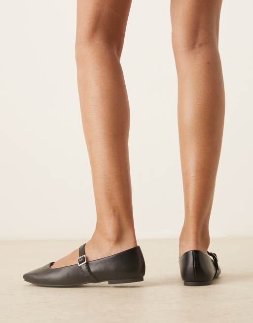 ASOS DESIGN Wide Fit Lottie Mary Jane Ballet flats in black