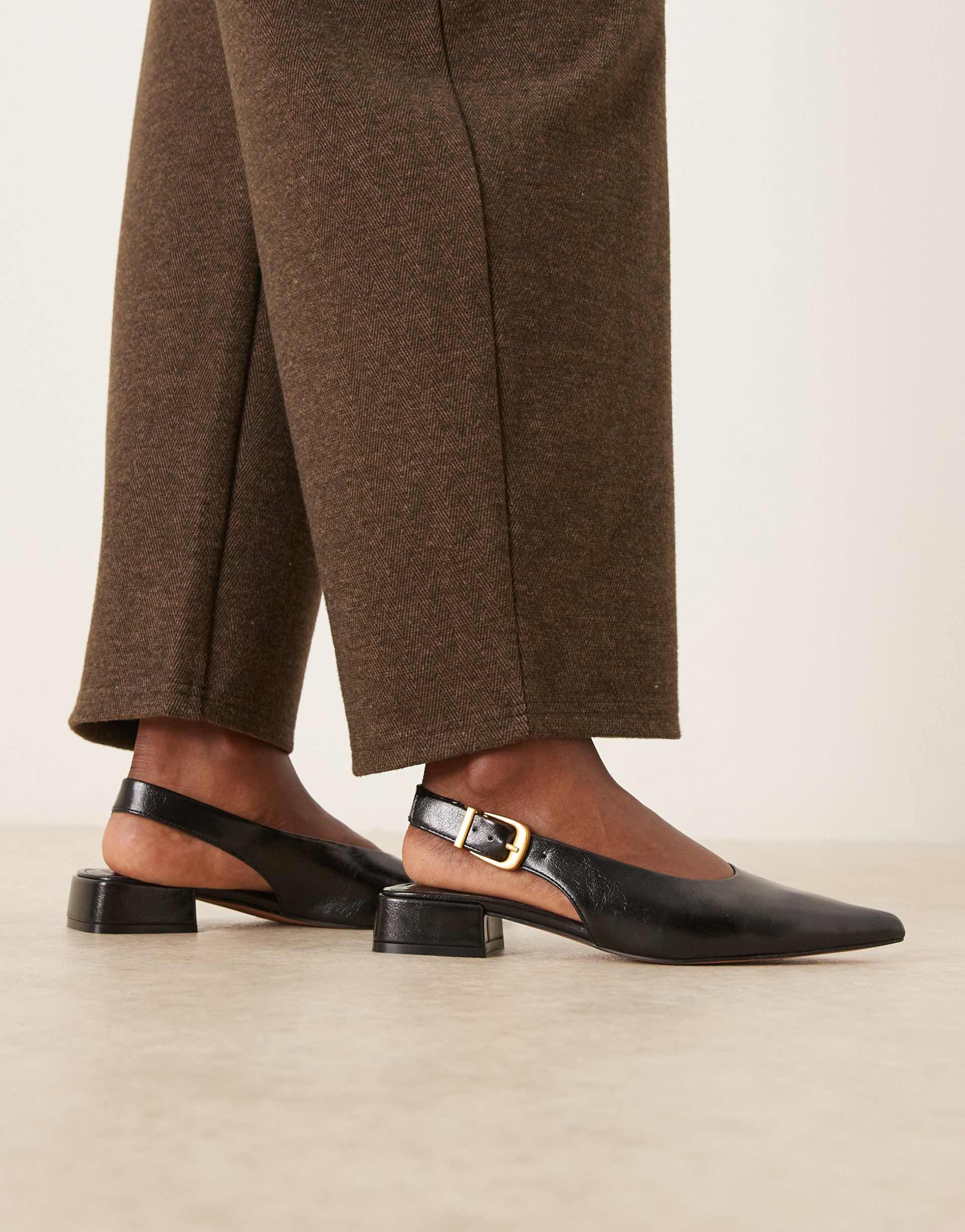 asos design wide fit lotto slingback ballet flats in black