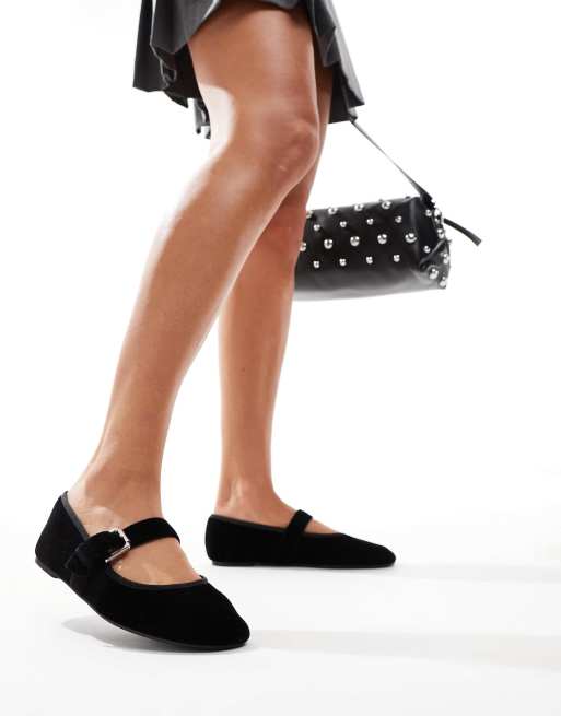 ASOS DESIGN Wide Fit Lou Mary Jane ballet flat in black velvet