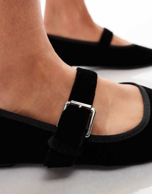 ASOS DESIGN Wide Fit Lou Mary Jane ballet flat in black velvet
