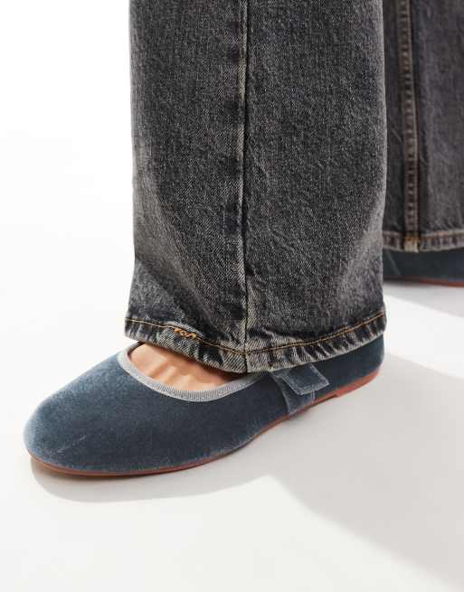 ASOS DESIGN Wide Fit Lou Mary Jane ballet flats in gray velvet