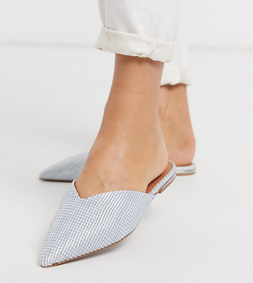 Asos Design Wide Fit Lou Pointed Mules In Blue Weave-blues