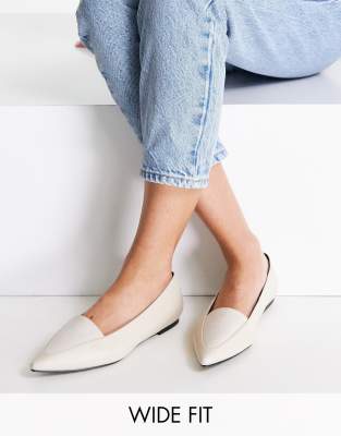 ASOS DESIGN wide fit louisa loafer ballet flats in bone-white