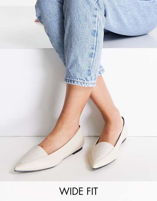 ASOS DESIGN Wide Fit Louisa loafer ballet in bone | ASOS