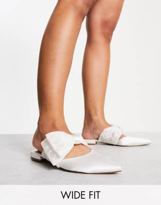 Asos Design Wide Fit Love-match Bow Ballet Flats In Ivory-white