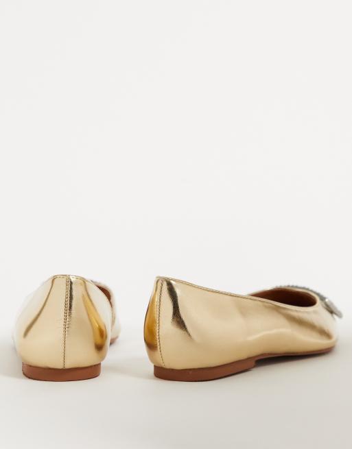 Gold metallic outlet flat shoes