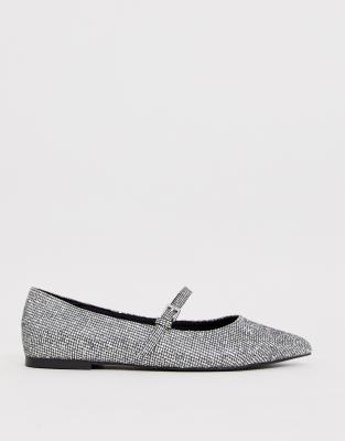 wide fit silver flat shoes