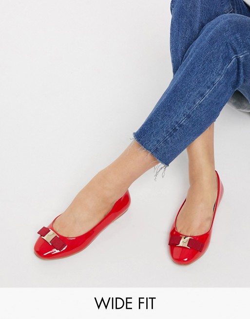 ASOS DESIGN Wide Fit Lucy bow ballet flats in red patent