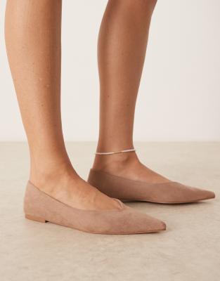 Asos Design Wide Fit Ludo Pointed Ballet Flats In Neutral
