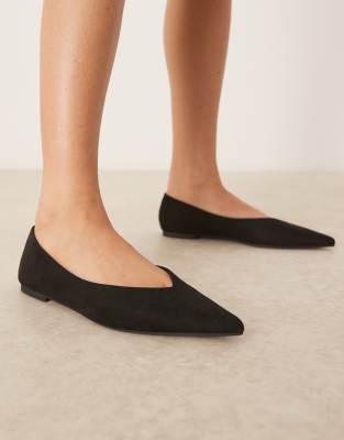 Asos Design Wide Fit Ludo Pointed Ballet Flats In Black