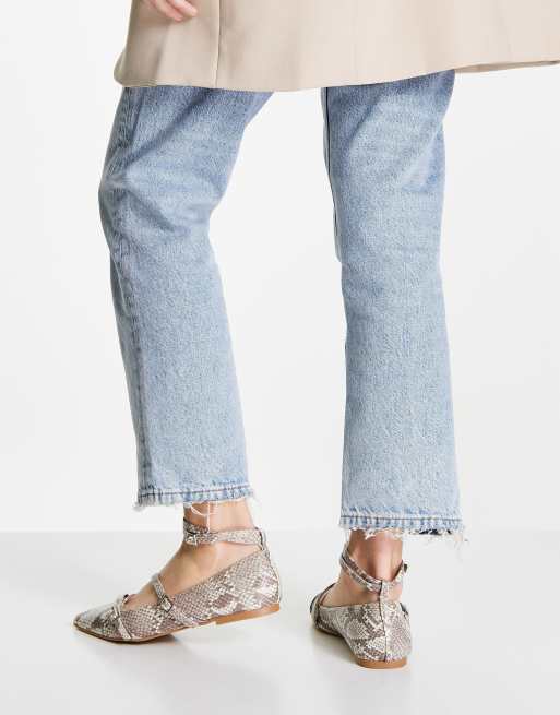 ASOS DESIGN Wide Fit Ludo strappy patternwork pointed ballet flats in snake, 4 of 4