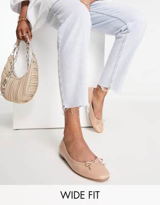 ASOS DESIGN Wide Fit - Lullaby - Ballerinas in Beige mit Schleife, weite Passform-Neutral