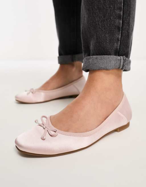 ASOS DESIGN Wide Fit Lullaby bow ballet flat in pink satin