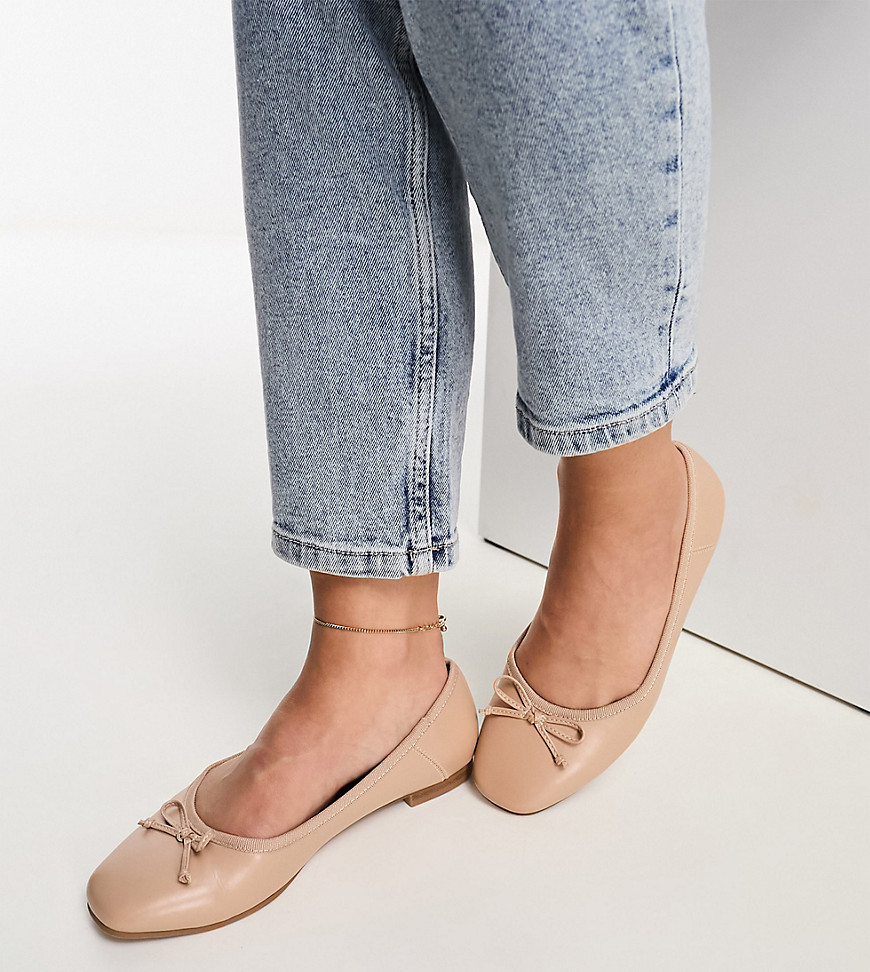 Asos Design Wide Fit Lullaby Bow Ballet Flats In Beige-neutral