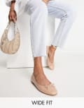 [ASOS DESIGN Wide Fit] ASOS DESIGN Wide Fit Lullaby bow ballets in beige-Neutral 9 BEIGE