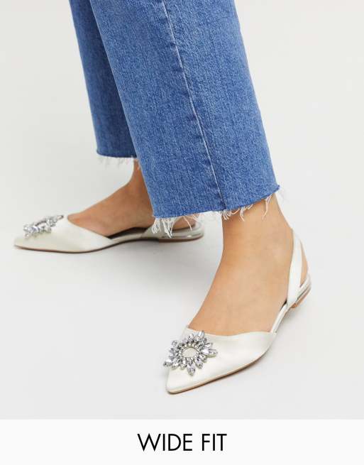 ASOS DESIGN Wide Fit Luminous embellished slingback ballet flats