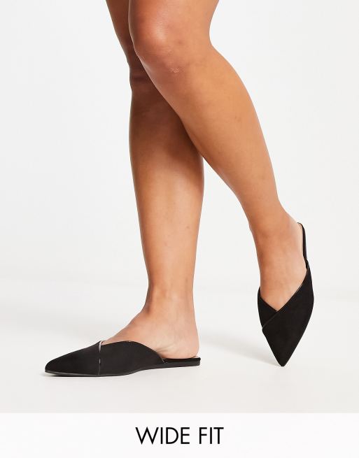 ASOS DESIGN Wide Fit - Luna - Sorte spidse ballet-mules