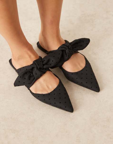 ASOS DESIGN Wide Fit Lunar bow detail mules in black polka dots - view 1
