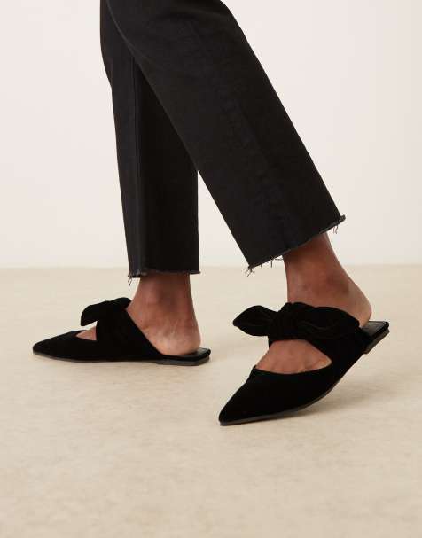 ASOS DESIGN Wide Fit - Lunar - Sabot in velluto nero con fiocco - view 1