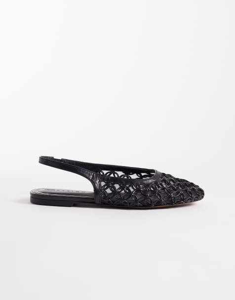 ASOS DESIGN Wide Fit – Lure – Czarne plecione balerinki z paskiem za piętą - view 1
