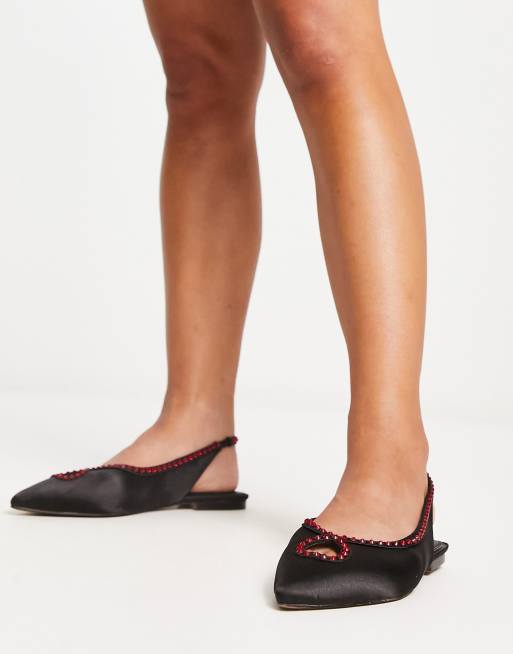 Black satin 2024 flat shoes