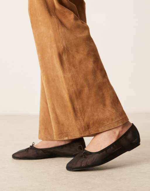 ASOS DESIGN Wide Fit Lynette high vamp ballet flats in black mesh