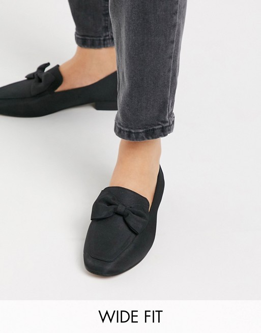 ASOS DESIGN Wide Fit Mable bow loafers in black