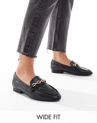 Wide Fit Macaroon chain loafer in Black