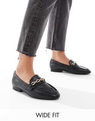 Wide Fit Macaroon chain loafer in Black