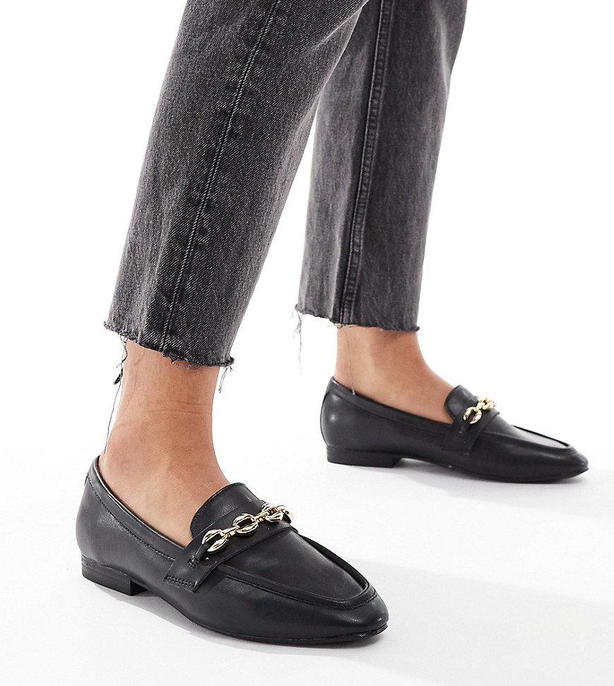 Wide Fit Macaroon chain loafer in Black
