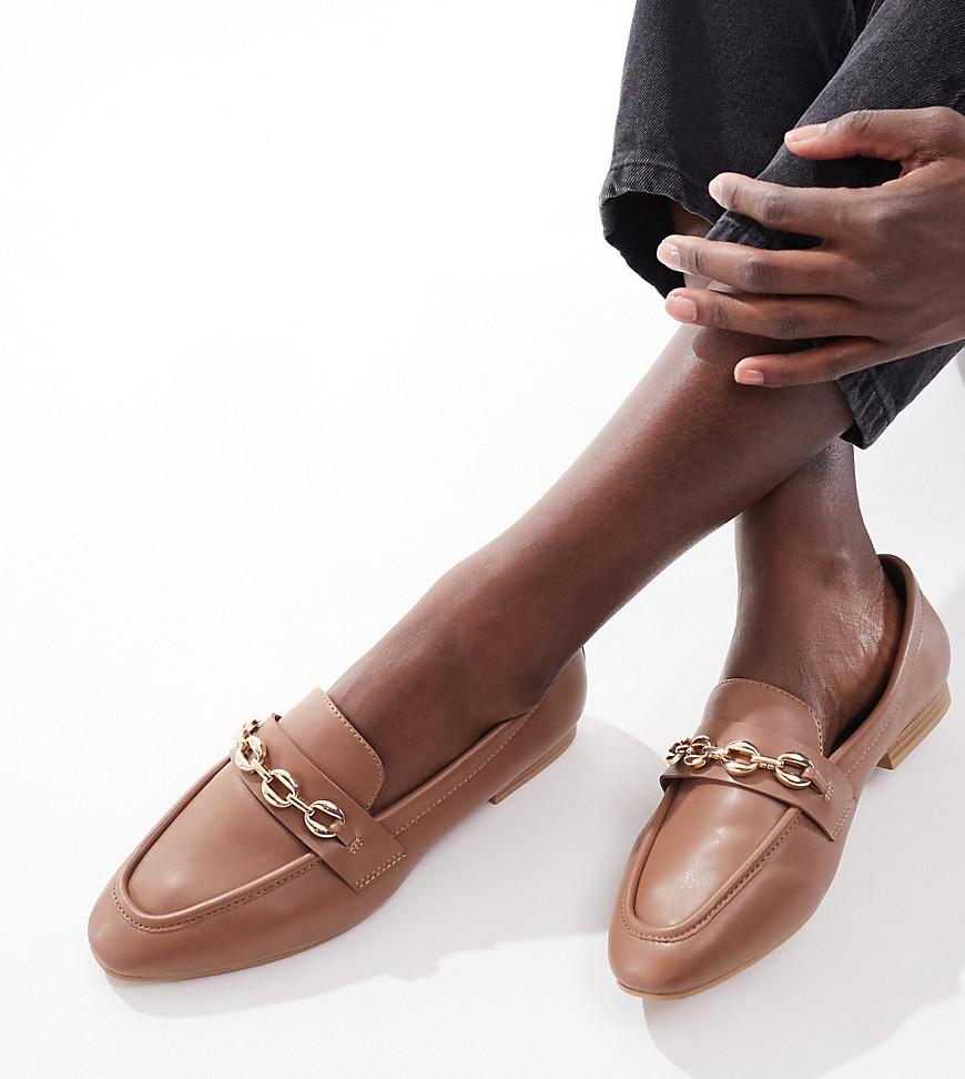 Wide Fit Macaroon chain loafer in Tan-Brown