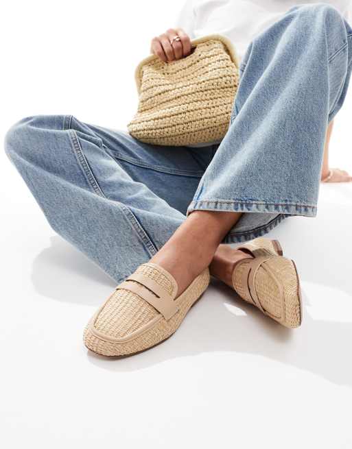 ASOS DESIGN Wide Fit Maddox raffia slim loafer in natural, 2 of 4