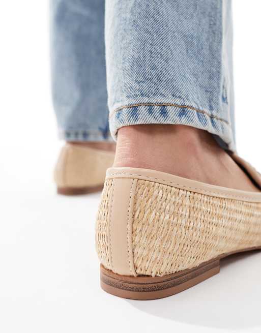 ASOS DESIGN Wide Fit Maddox raffia slim loafers in natural, 3 of 4