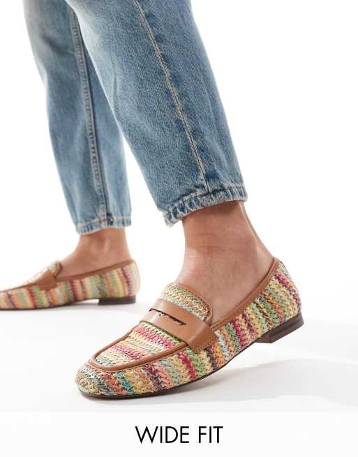 ASOS DESIGN Wide Fit - Maddox - Smalle loafers i multifarvet raffia