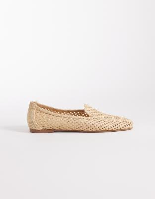  Wide Fit Maestro raffia detail loafers in natural
