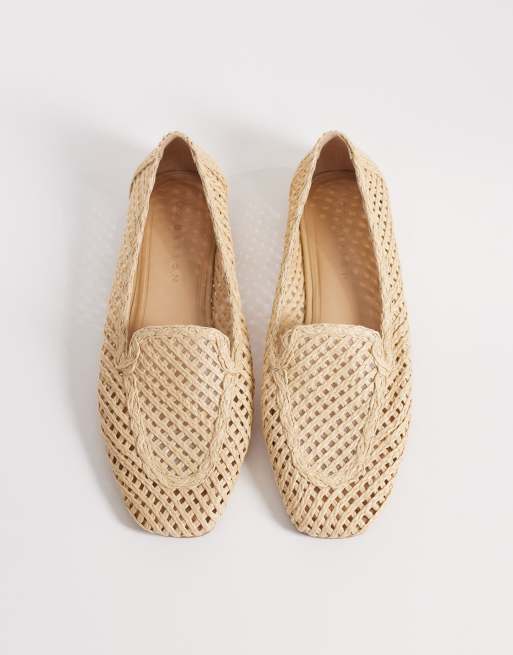 ASOS DESIGN Wide Fit Maestro raffia detail loafers in natural, 3 of 4