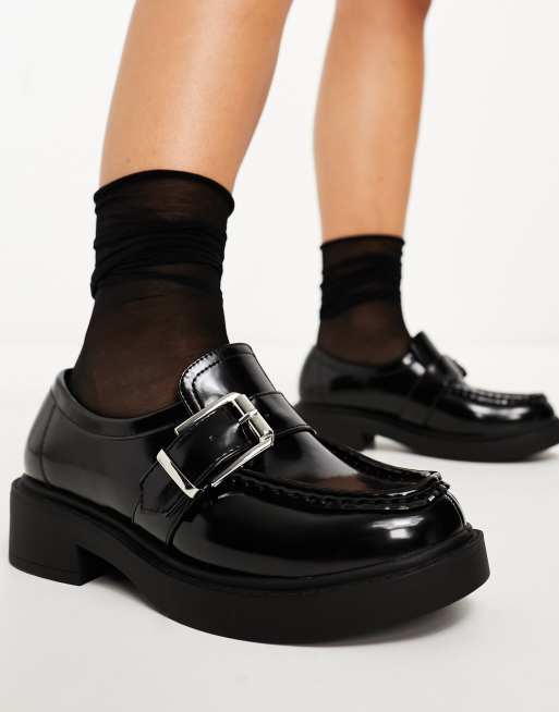 ASOS DESIGN Wide Fit Magnolia side buckle loafer in black, 2 of 4