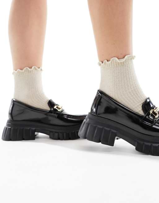 ASOS DESIGN Wide Fit Magnus chunky loafers in black patent, 3 of 4