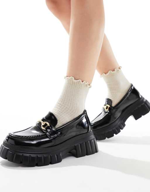 ASOS DESIGN Wide Fit Magnus chunky loafers in black patent, 4 of 4
