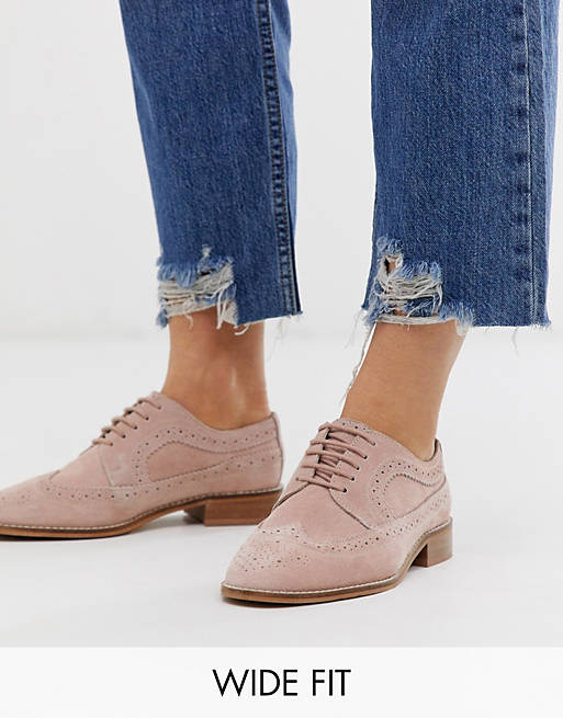 ASOS DESIGN Wide Fit Mai Tai leather brogues in blush