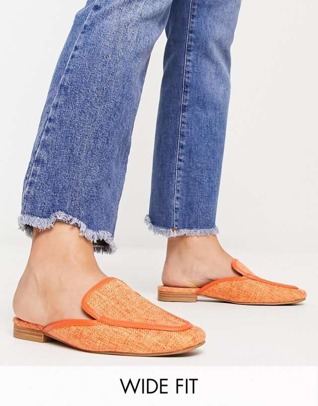 ASOS DESIGN Wide Fit Main-Street flat mules in orange