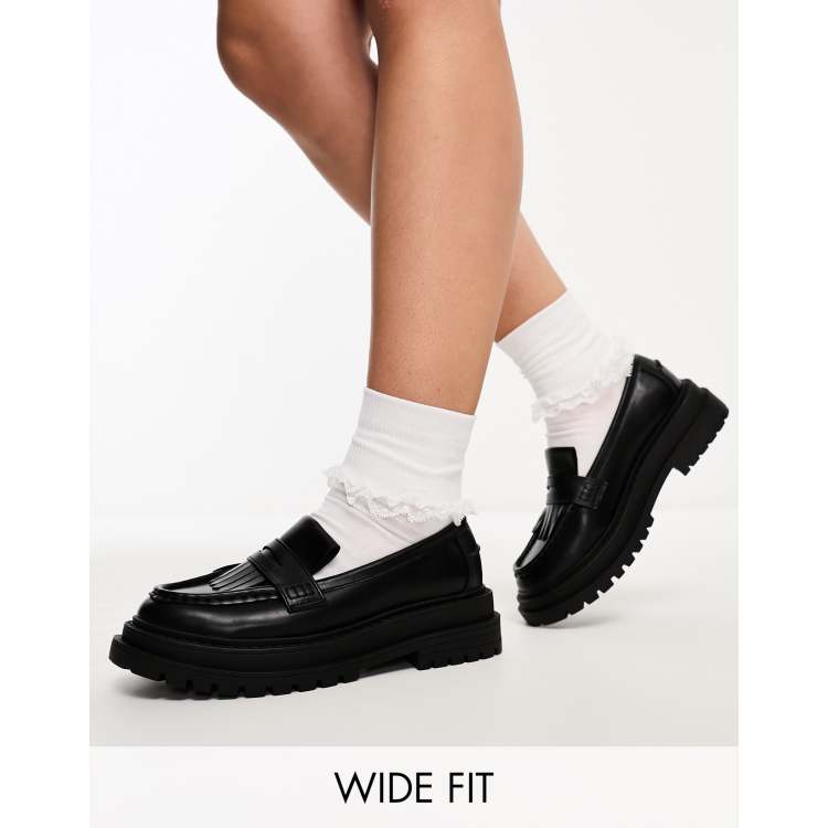 Asos design maxfield leather cheap fringed loafers