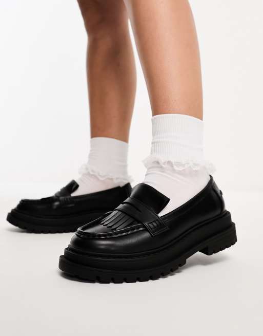 ASOS DESIGN Wide Fit Majesty chunky fringe loafers in black, 4 of 4