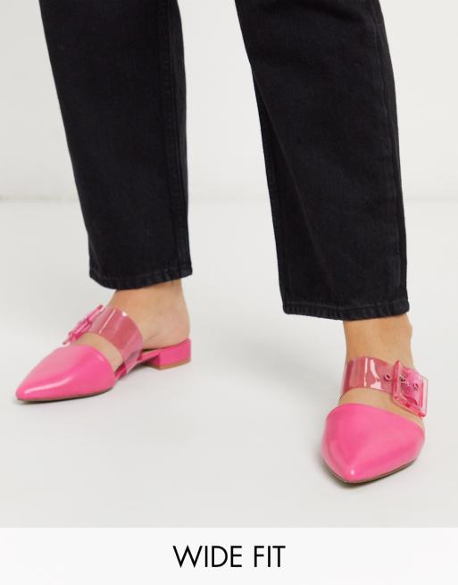 ASOS DESIGN Wide Fit Malta flat mules in bright pink | ASOS