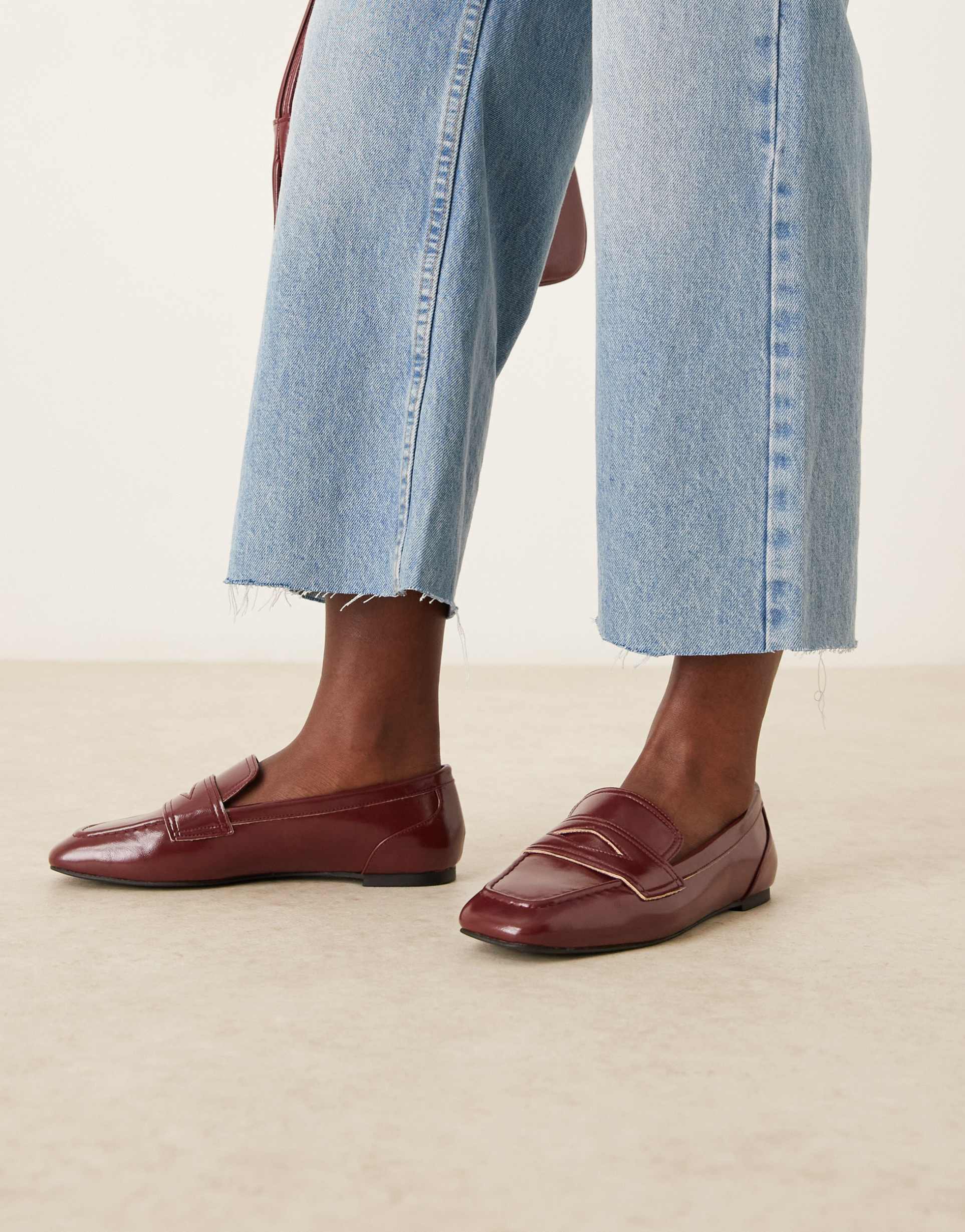 asos design wide fit malta loafers in burgundy