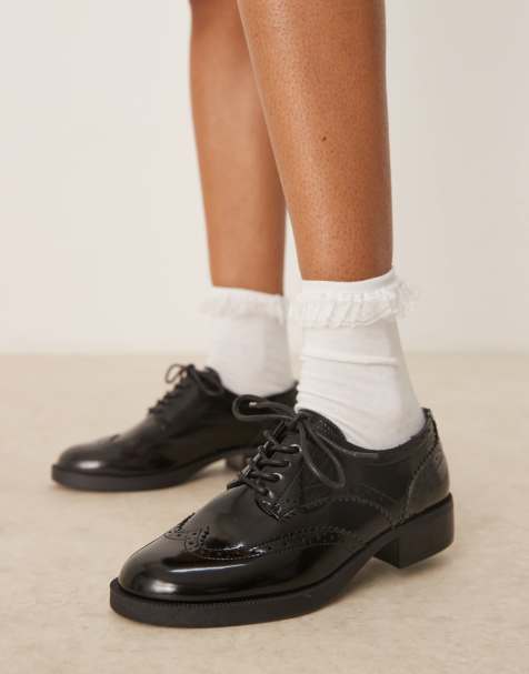 ASOS DESIGN Wide Fit Manny lace up flat shoes in black - view 1