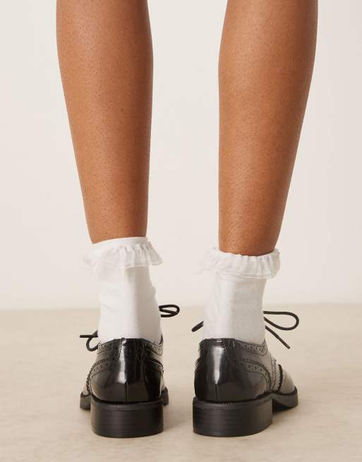 ASOS DESIGN Wide Fit Manny lace-up flat shoes in black