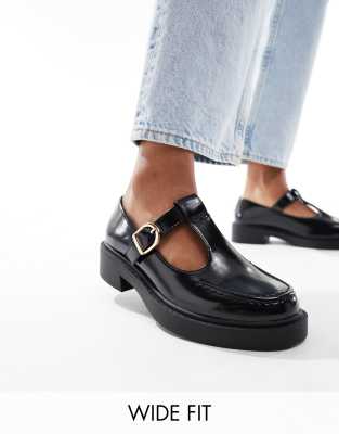 ASOS DESIGN Wide Fit Margo mary jane flat shoes in black