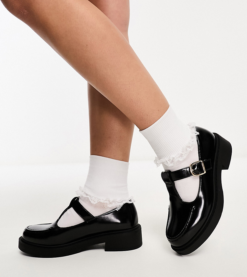 Shop Asos Design Wide Fit Margo Mary Jane Flat Shoes In Black